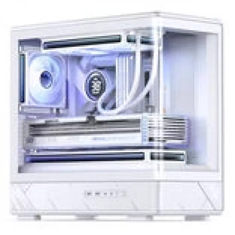 Jonsbo D200 white mATX mid-tower case with tempered glass and Mini Temp display