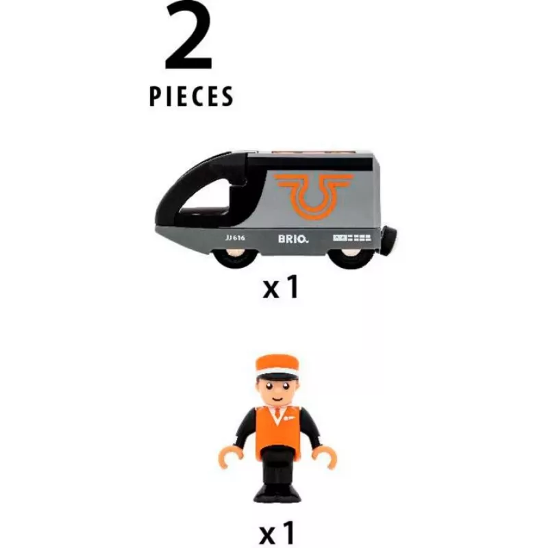 Passenger train BRIO 63604700 orange-black, wooden toy train set, compatible BRIO tracks