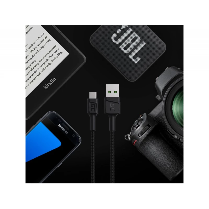 USB 2.0 cable Green Cell KABGC20 — USB A to Micro-USB B, 1.2 m, black