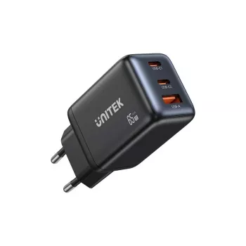 Unitek wall charger GAN 65W with 2x USB-C and 1x USB-A, Power Delivery 3.0