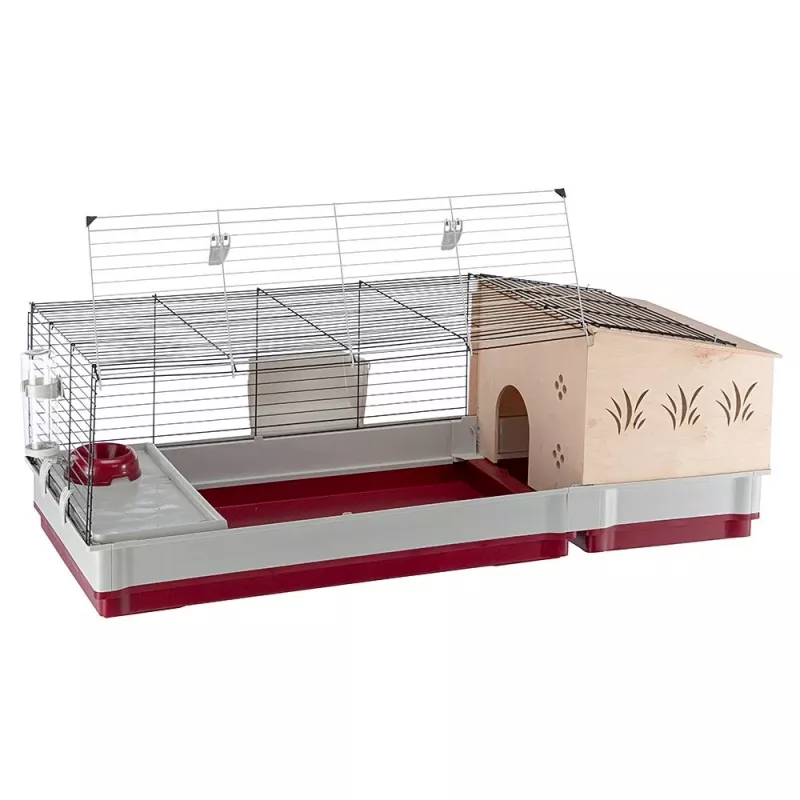 Cage Ferplast Krolik 140 Plus for Rabbit, Grey/Red, W1420×D600×H500 mm, Metal/Plastic