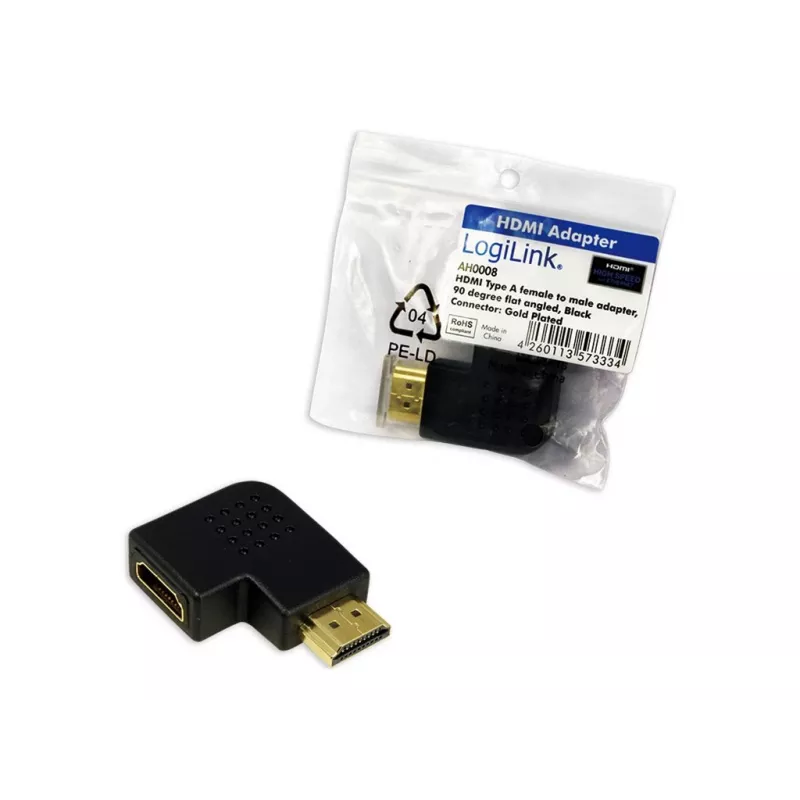 HDMI gender changer adapter LOGILINK AH0008 — HDMI to HDMI, black, gold-plated contacts