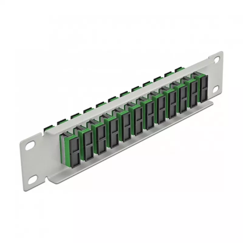 Fiber Optic Patch Panel DeLOCK 10 inch 12 Port SC Duplex Green 1U Grey
