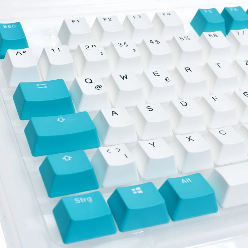 Ducky Keycap Set, PBT, ISO (DE) - white/blue