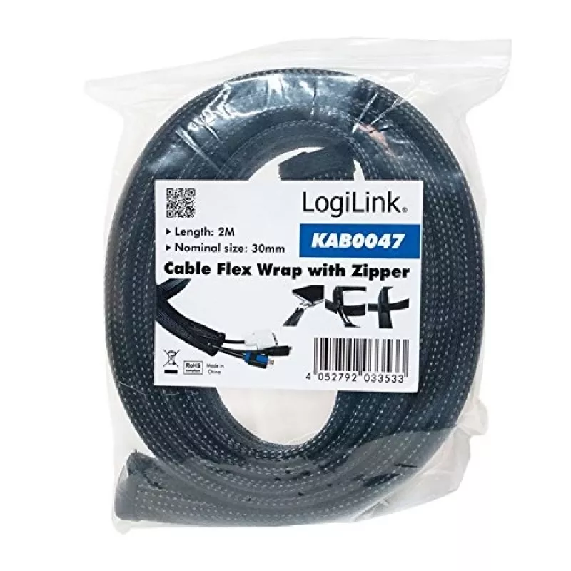 LOGILINK KAB0047 LOGILINK Flexible Cable Organizer with Zipper, Black 2m