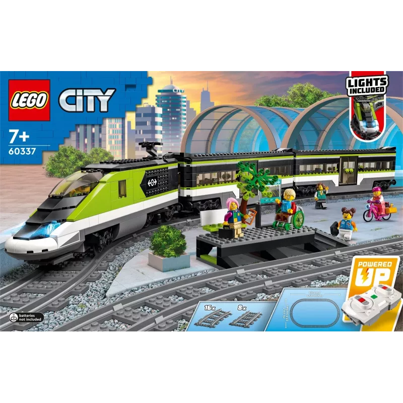 LEGO 60337 City Express Passenger Train Set Remote Controlled Toy Gifts for Kids Boys & Girls with Working Headlights 2 Coaches and 24 Track Piece