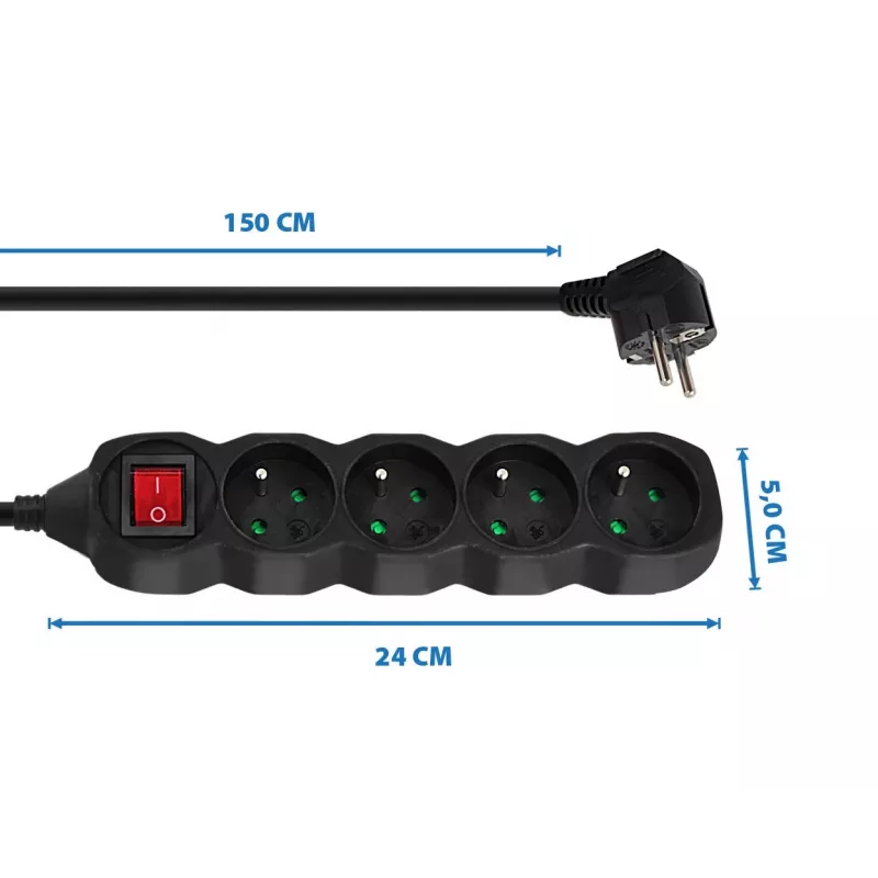 Power extension cord ESPERANZA ELK212K — 1.5 m cable, 4 Type E AC outlets, indoor, black