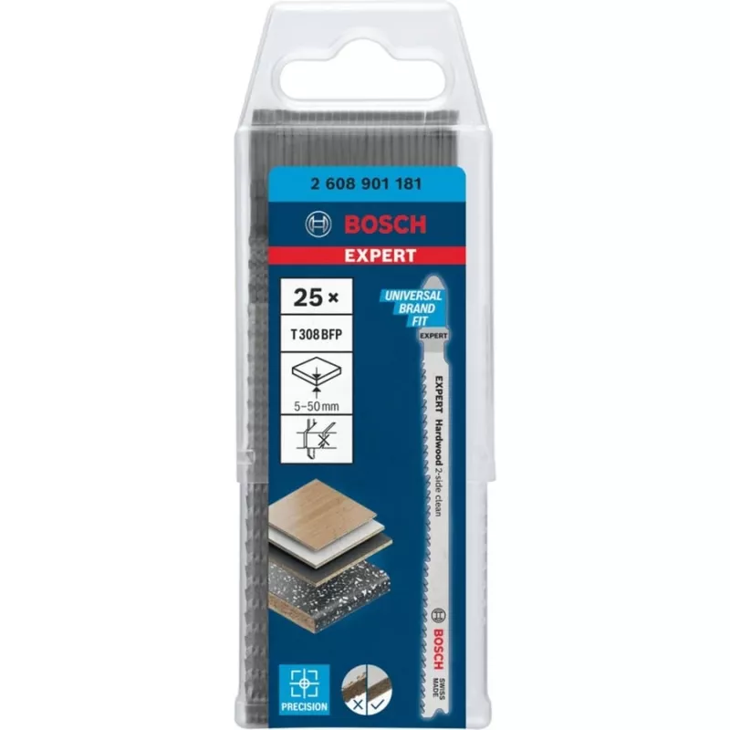 Bosch Expert Hardwood 2-side clean T 308 BFP Jigsaw Blades, 25 pcs (2 608 901 181)