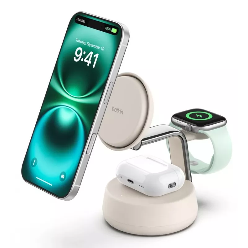 Wireless USB Charger Belkin Qi2 WIZ040KQSD — 25W, USB power, 1.5 m cable, white, for smartphone smartwatch headphones fitness tracker