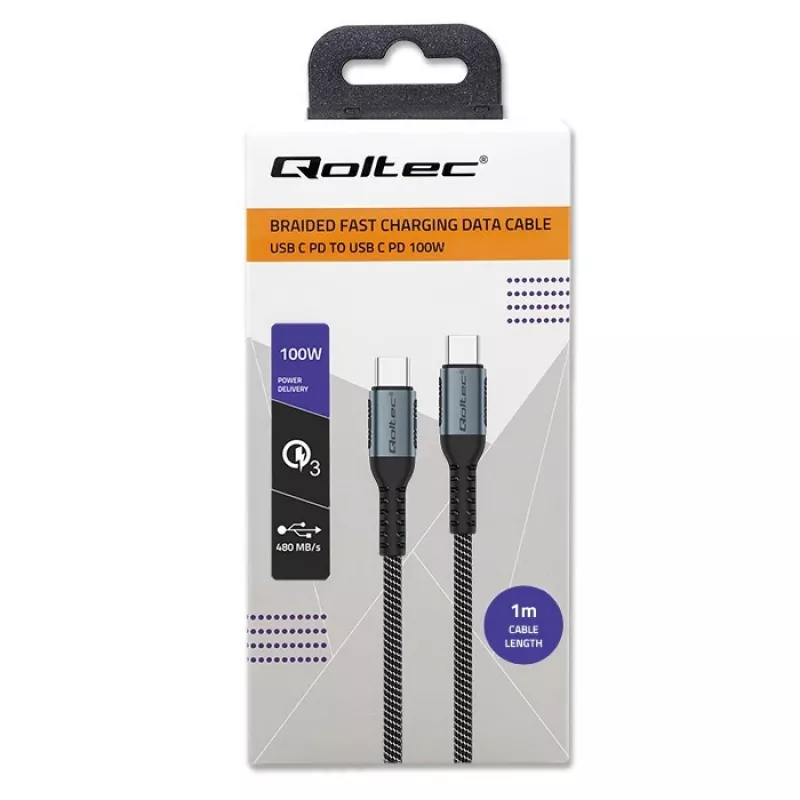 Qoltec Cable USB 2.0 Type C USB 2.0 Type C 100W Qc 3.0 Pd 1m Black