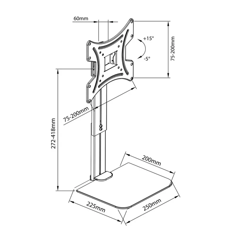 TV wall mount MACLEAN MC-451 with shelf and tilt adjustment, VESA 75x75–200x200 mm, up to 20 kg, for 15 inch–42 inch screens
