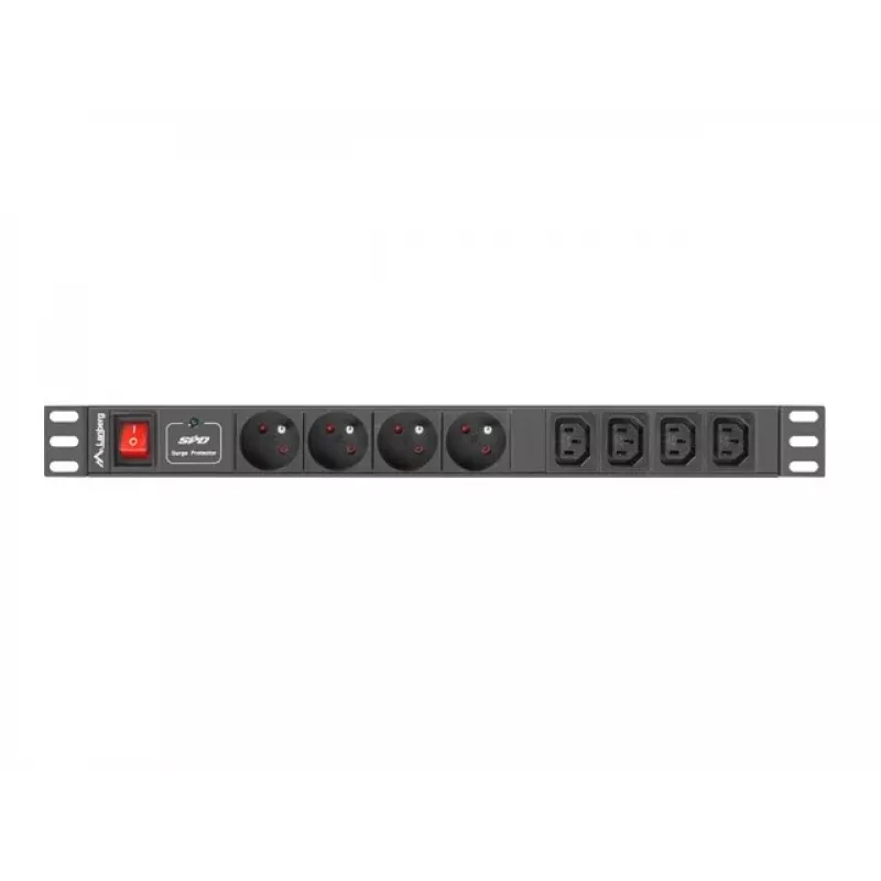 Power distribution unit LANBERG PDU-04E04I-0200-IEC-BK — 1U, 4 Type E outlets, 2 m cable, 10 A, 220–250 V