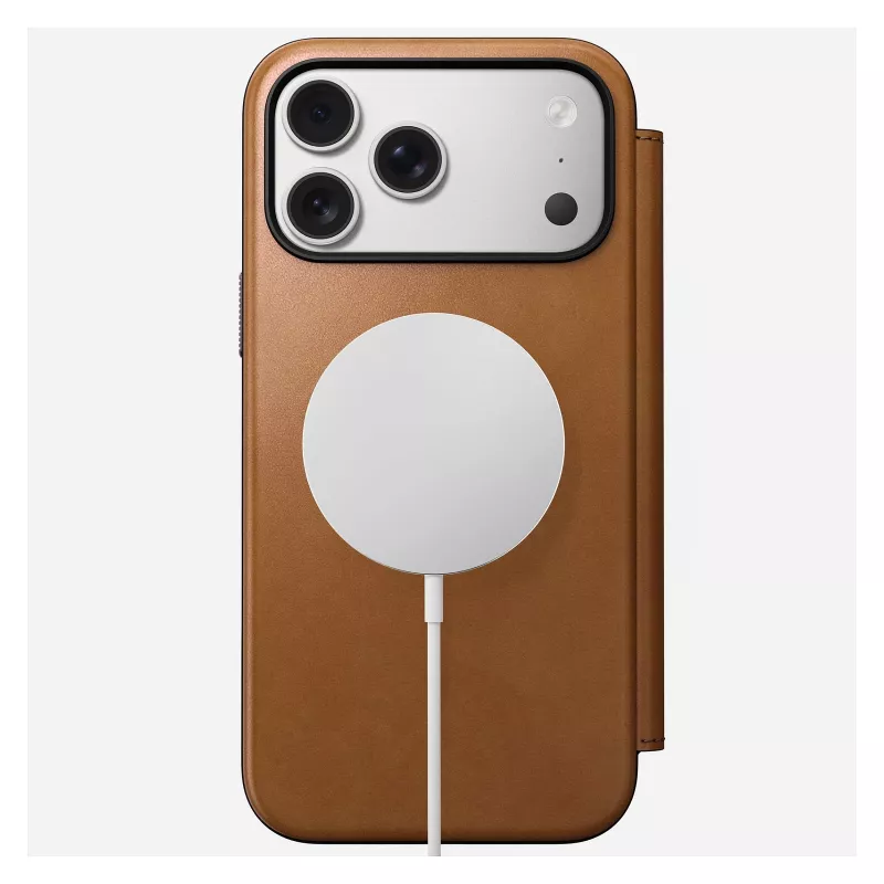 Mobile phone folio Nomad Modern Leather Folio cover for iPhone 17 Pro Max — Tan, fits up to 17.5 cm (6.9 inch) screen, 4 card pockets