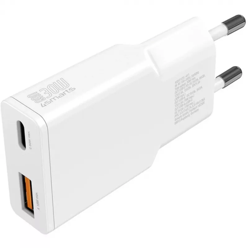Charger 4smarts PDPlug Duos Slim Smartphone Tablet White AC Fast charging