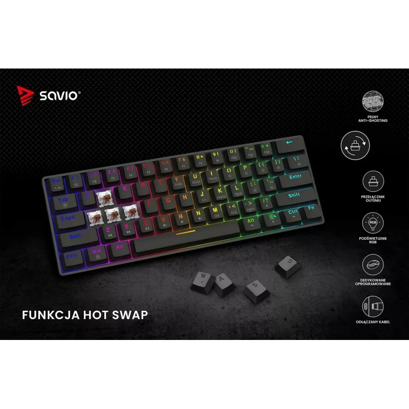 Mechanical Gaming Keyboard SAVIO BLACKOUT X2 BROWN 61-key 60% USB QWERTY RGB Outemu Brown