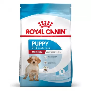 Dry dog food Royal Canin Medium Puppy 15 kg — for medium breed puppies, chicken flavor, 32% protein, 20% fat
