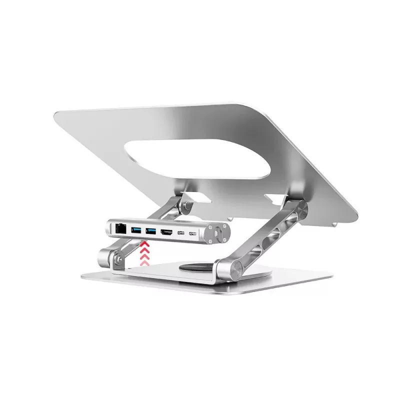 Laptop stand Unitek D1109B01 — aluminium adjustable stand with detachable USB‑C HDMI 4K PD 100W, 2x USB‑A, RJ‑45, for up to 17 inch