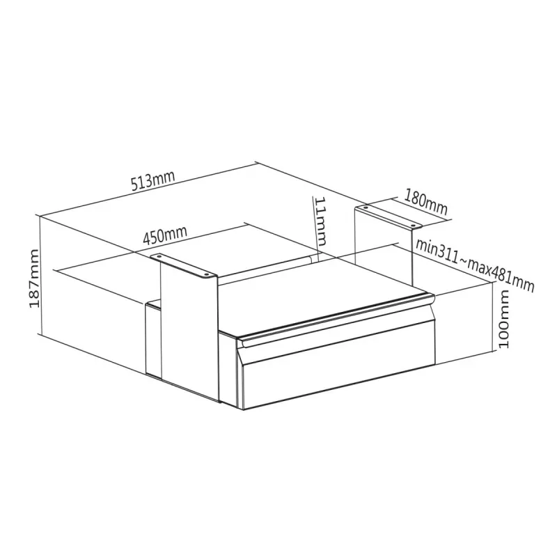 Under-desk drawer MACLEAN MC-875 — steel shelf, for mounting under desk, load capacity up to 5 kg