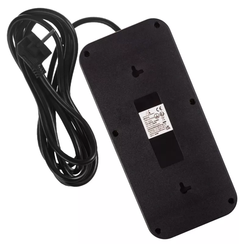 Power strip MACLEAN MCE391 B – 6 sockets, 4×USB-A + 1×USB-C, 110–240V, 2500W, 3 m cable, black