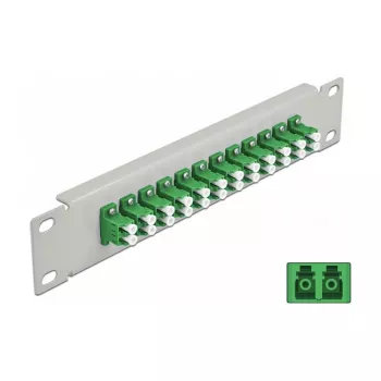 Fiber Optic Patch Panel DeLOCK 10 inch 12 Port LC Duplex Green 1U Grey