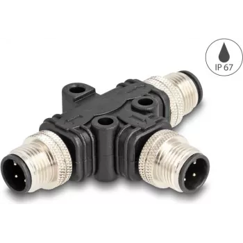 Cable splitter DeLOCK M12 T-Splitter A-coded 4 pin 1 x male to 2 x male