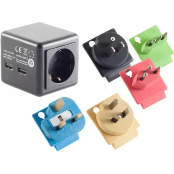 Travel adapter ShiverPeaks 09-01000 with 2x USB ports for international use