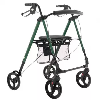 Rollator walker MDH Green with seat and bag — aluminium frame, 4 wheels, adjustable height, max load 136 kg