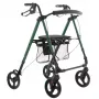 Rollator walker MDH Green with seat and bag — aluminium frame, 4 wheels, adjustable height, max load 136 kg