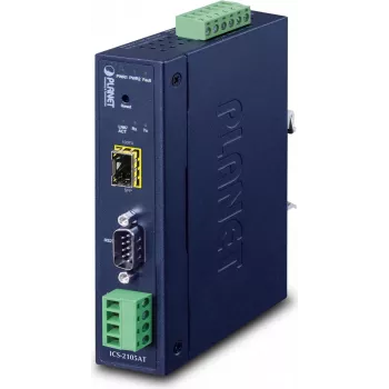 Planet industrial RS-232 -422 -485 to IP converter - 1x COM - 1x 100Base-FX -SFP - 9-48VDC - -40-+75