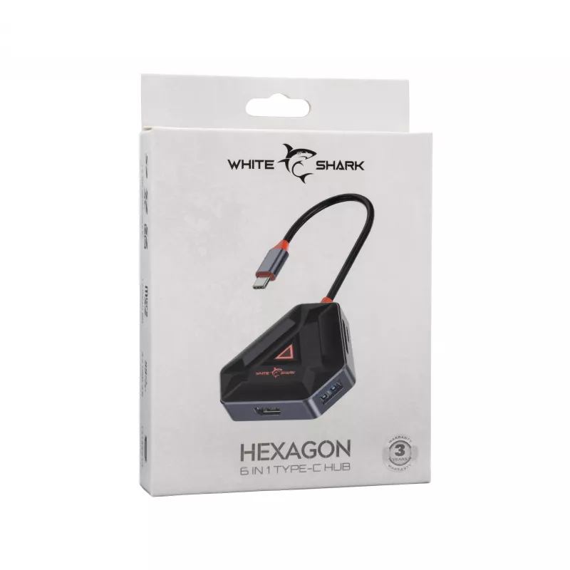 USB-C hub SBOX HEXAGON 6-in-1 with HDMI and Ethernet, Type-C white