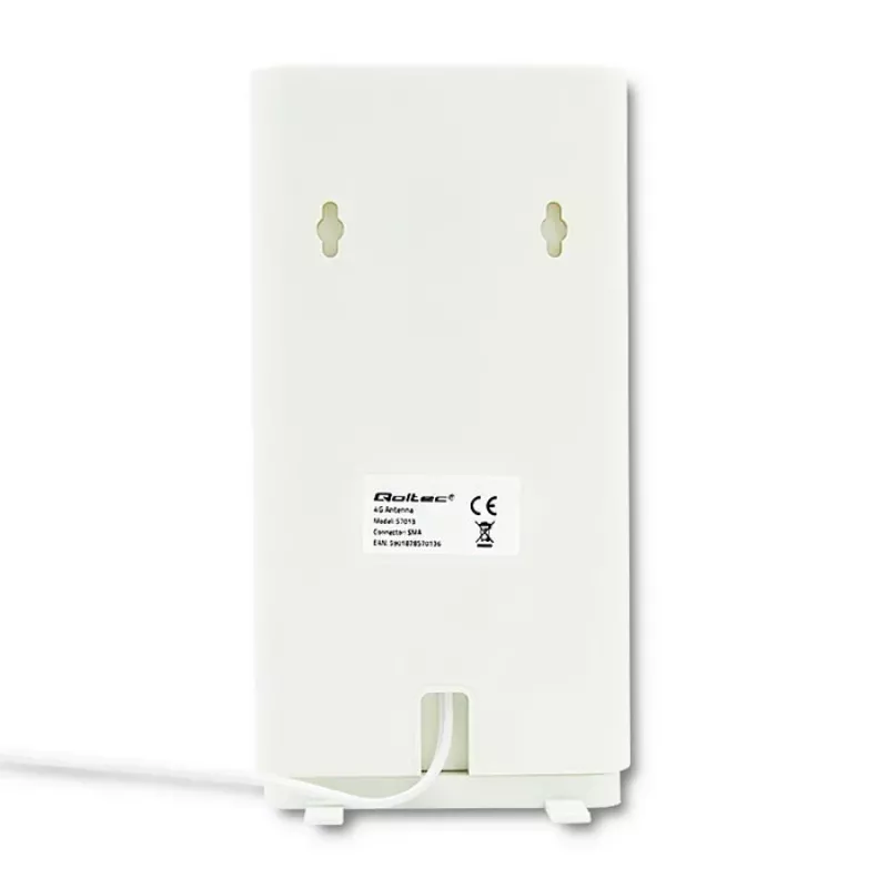 Omni-directional antenna QOLTEC 57013, 0.6–2.7 GHz, 30 dBi, vertical polarization, 50 Ω, white ABS housing