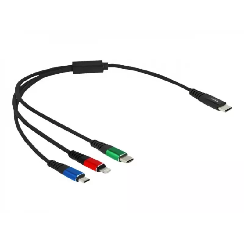 DeLOCK USB Charging Cable 3 in 1 USB Type-C Lightning Micro USB 30 cm