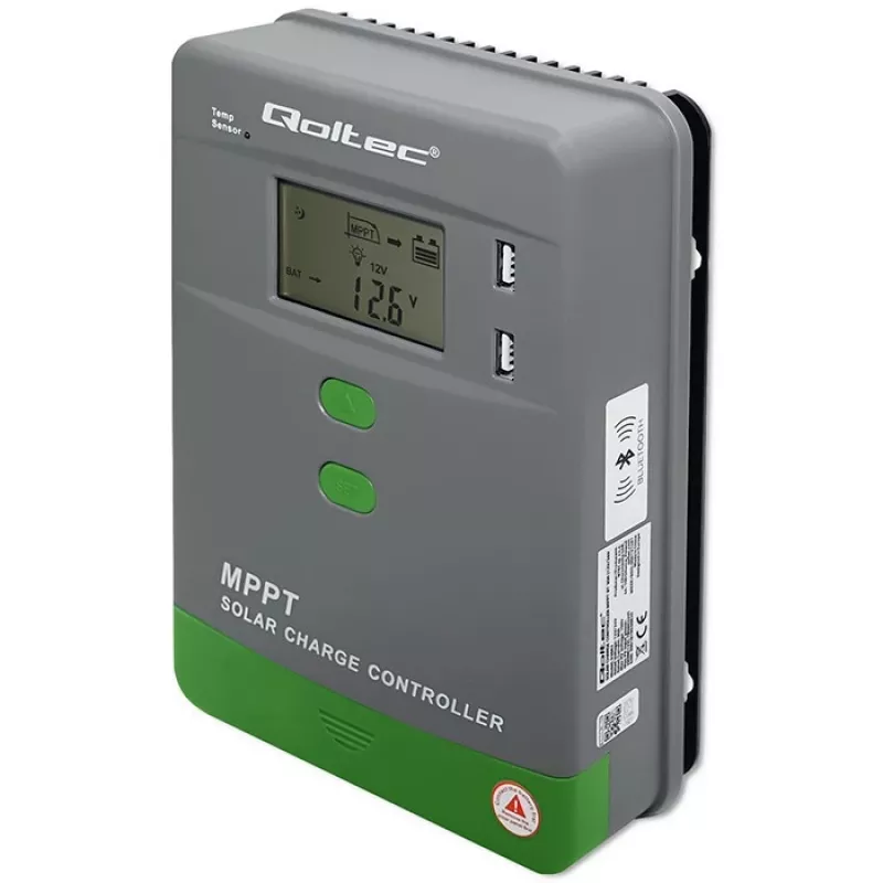 MPPT Solar Charge Controller QOLTEC 53662 with Temperature Sensor