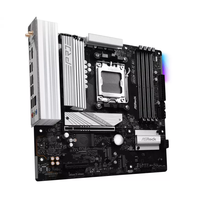 Motherboard ASRock B850M Pro RS WiFi — AMD B850, Socket AM5, microATX, DDR5, 4 DIMM, 256GB, Wi‑Fi 6E, 2.5Gb LAN, 3x M.2