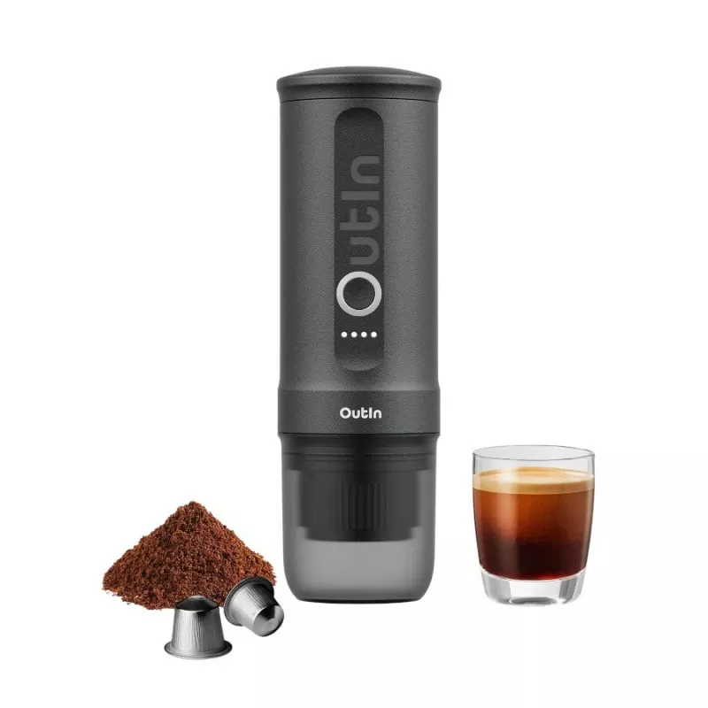 Coffee machine OUTIN Outin Nano Grey — ground coffee input, 20 bar, 7500 mAh battery, 670 g