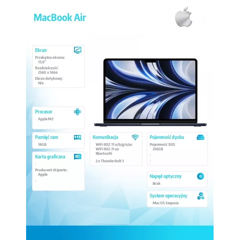 MacBook Air 13.6 : M2 8/8, 16GB, 256GB - Midnight