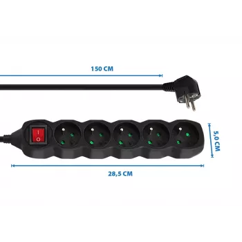 Power Extension Esperanza ELK214K 1.5 m cable 5 Type E outlets Indoor Black