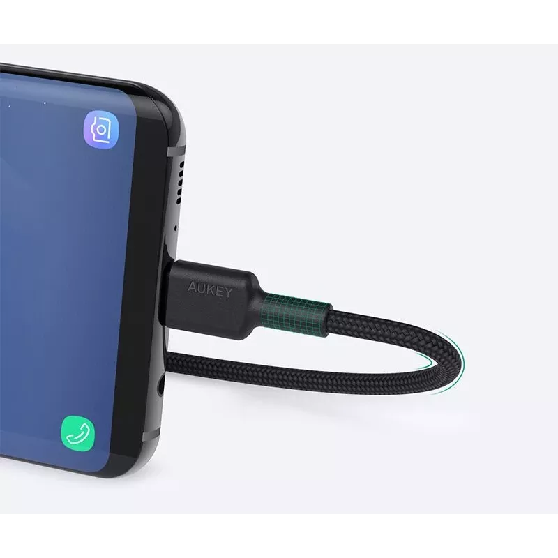 USB A to USB-C cable AUKEY CB-CD30 0.9 m — Black, braided, USB PD 3.0, 0.48 Gbit/s
