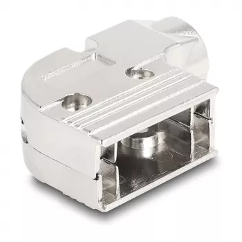 DELOCK D-Sub housing 9‑pin angled 90° cable boot, silver plastic, 33×47×16 mm