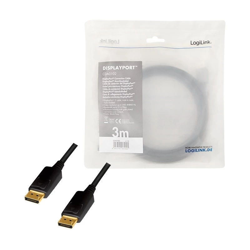 DisplayPort cable LogiLink CDA0102 3 m Grey Black
