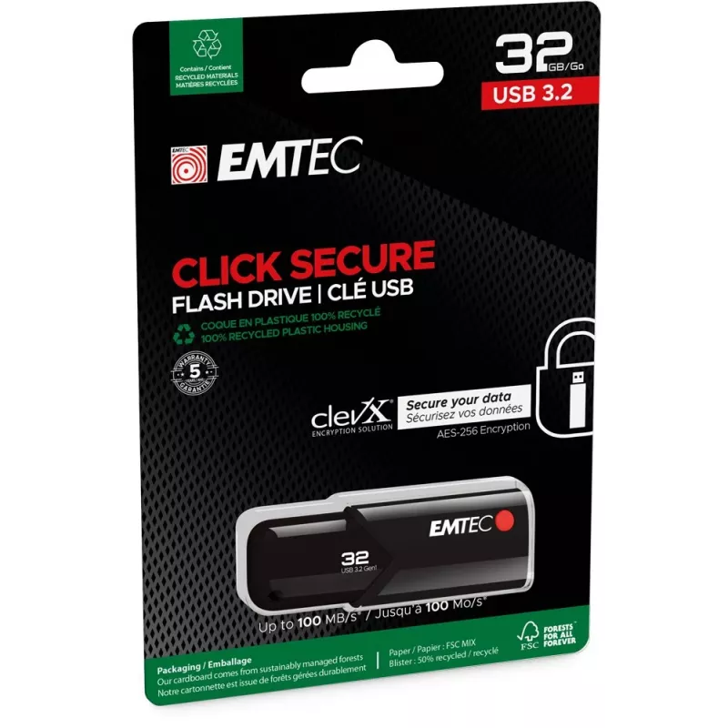 USB flash drive EMTEC B120 Click Secure 32 GB USB Type-A 3.2 Gen 2 (3.1 Gen 2) Black