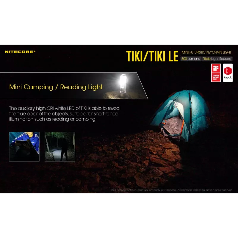 Hand flashlight Nitecore TIKI LE — 300 lm, USB-rechargeable, polycarbonate, IP66, shockproof, 10.5 g, 55 mm, Black