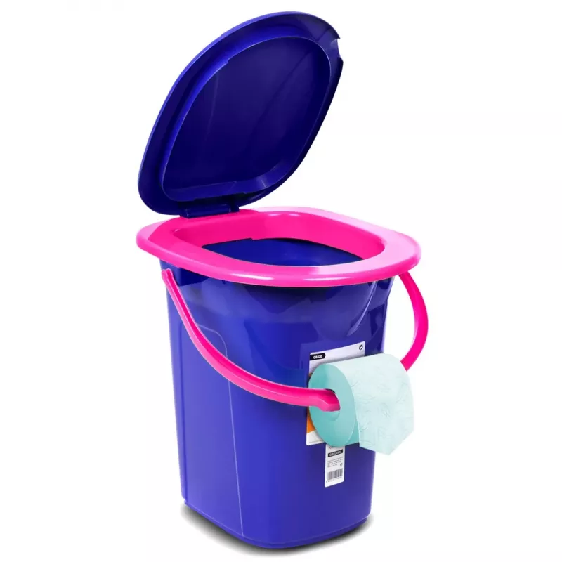 GreenBlue GB320BR 19L Portable Camping Toilet Bucket Travel Festival with Handle Detachable Seat - Navy Blue & Pink