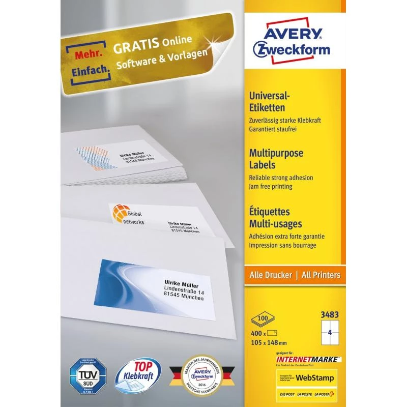 Self-adhesive label Rectangle Avery 3483