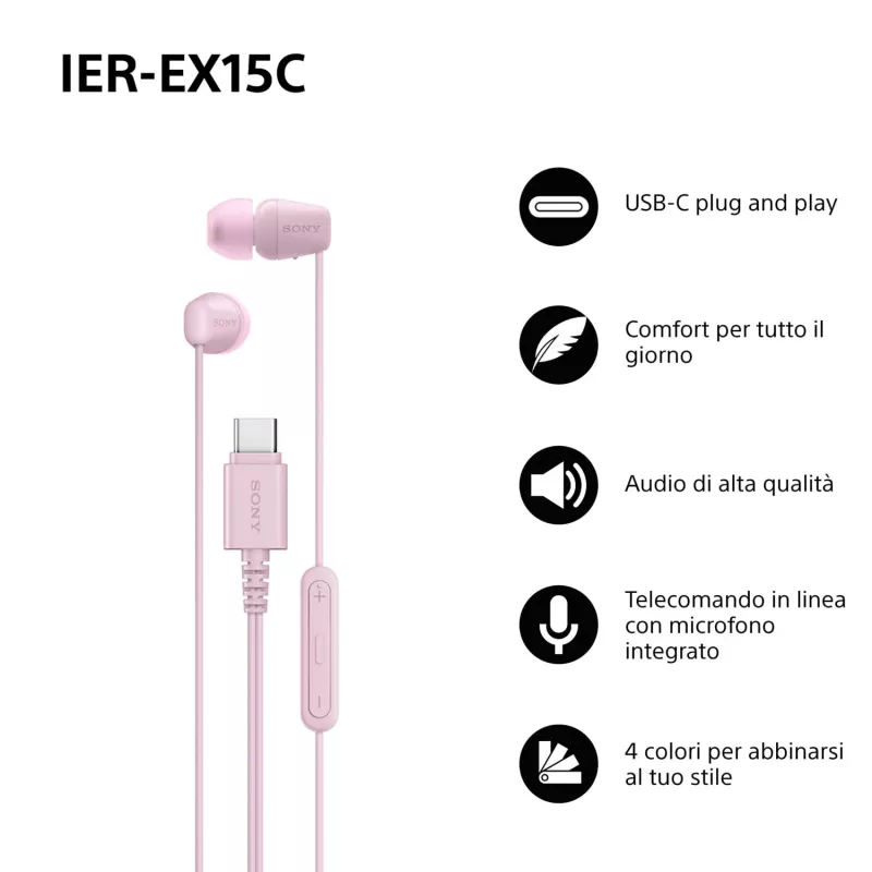 Sony IER-EX15C Headset Wired In-ear Calls/Music USB Type-C Pink