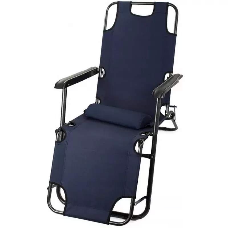 Folding Garden Recliner with Cushion Black Forest, Navy Blue