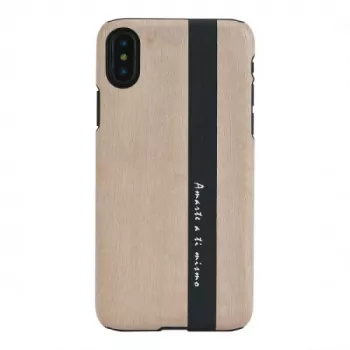 Smartphone case man and wood for iPhone X/XS — black leather