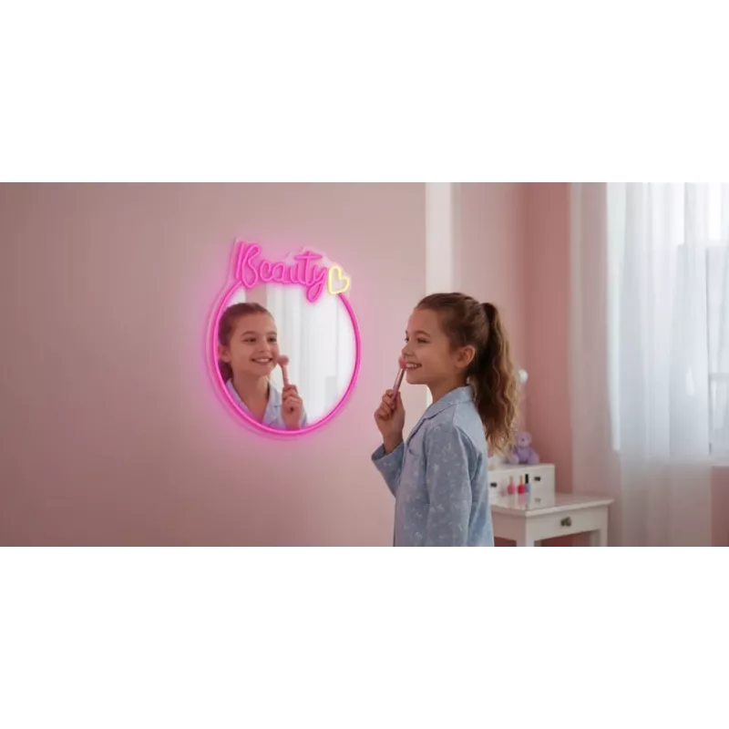 LED Neon Mirror Light MANTA MASNL130PK Style Neon Lights BEAUTY, pink accent, decorative mirror illumination