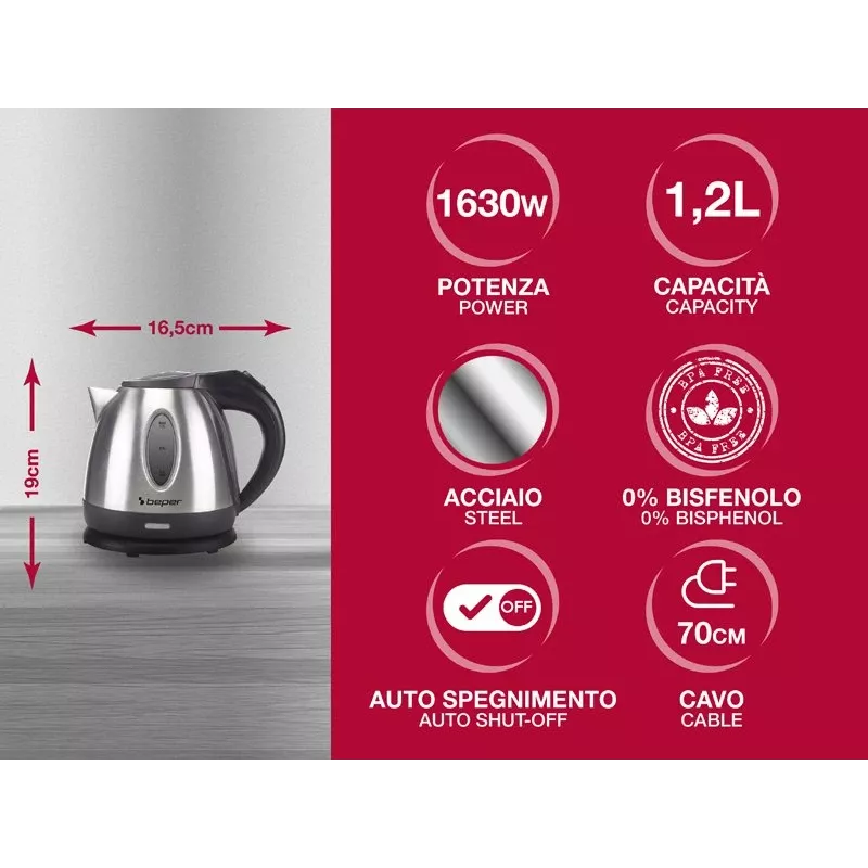 Electric kettle Beper P101BOL001 1.7L 2200W Black