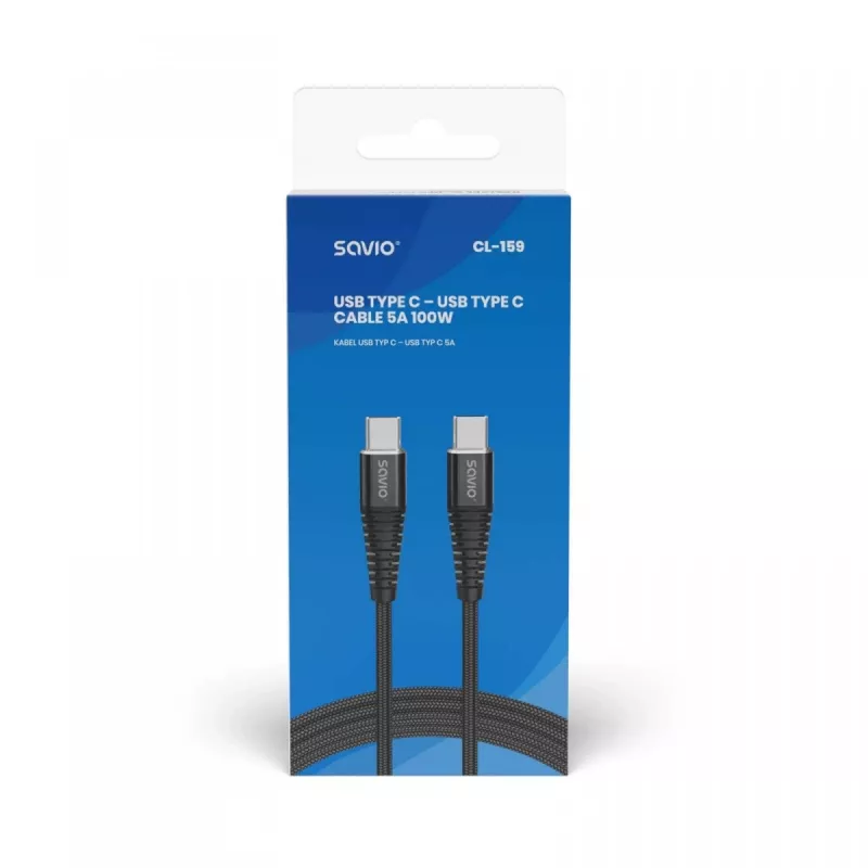 USB C to USB C cable SAVIO CL-159 1 m, USB 2.0 (480 Mbit/s), black, 2.1 A